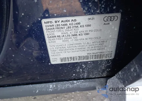 2021 Audi Q5 Premium Plus 45 Tfsi Quattro S Tronic z USA, uszkodzony, nr VIN WA1BAAFY6M2127428